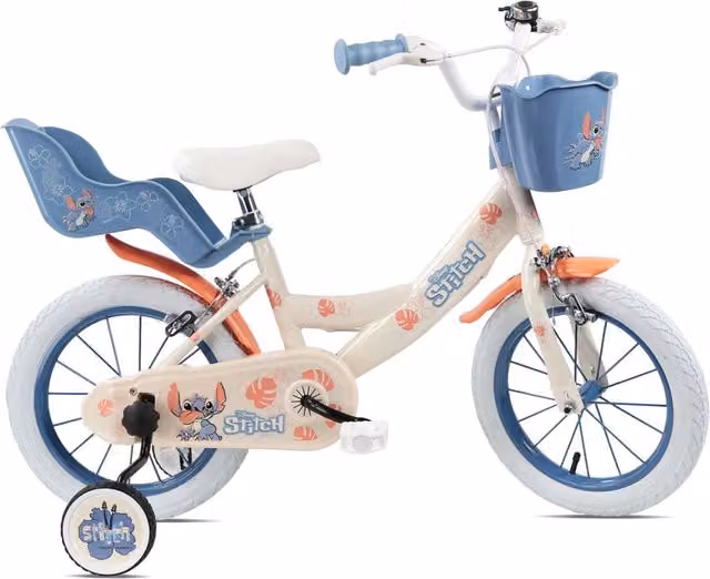 Bicicletta per bambine Disney Stitch 14 pollici con freni caliper e stabilizzatori in acciaio beige – 1