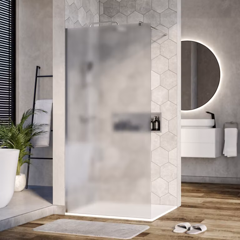 Cabina doccia Walk-In Nano real glass EX101 - vetro satinato - 10 mm - profilo a parete cromato - larghezza selezionabile, larghezza Walk-In:900mm