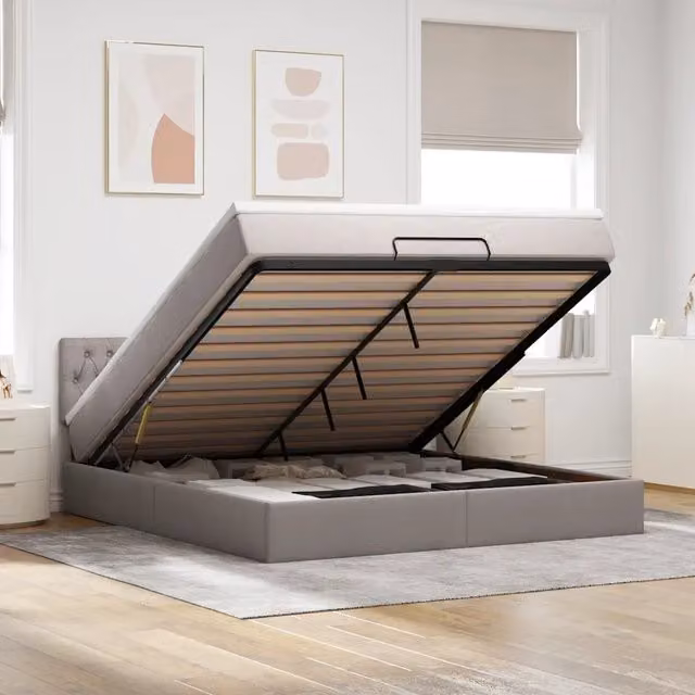 Struttura Letto Pouf con Materasso Tortora 160x200cm in Tessuto 3312406