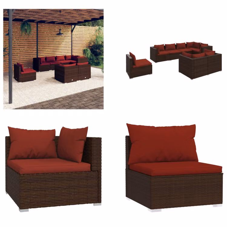 vidaXL set salotto da giardino 8 pezzi con cuscini in rattan marrone - Set salotto da giardino - Set salotto da giardino - Set salotto da terrazza - Set divano da giardino