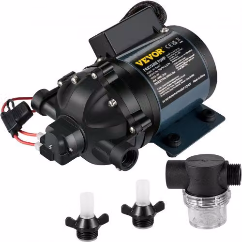 Pompa Autoadescante VEVOR 12V per Lavaggio Auto, Barche e Camper, 240W, Portata Max 31,8 L/min, Colore Nero