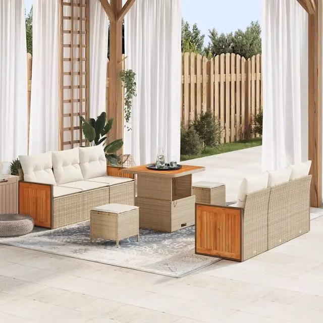 Set Divano da Giardino 11 pz 8-Numero di posti Beige e Crema 3365206