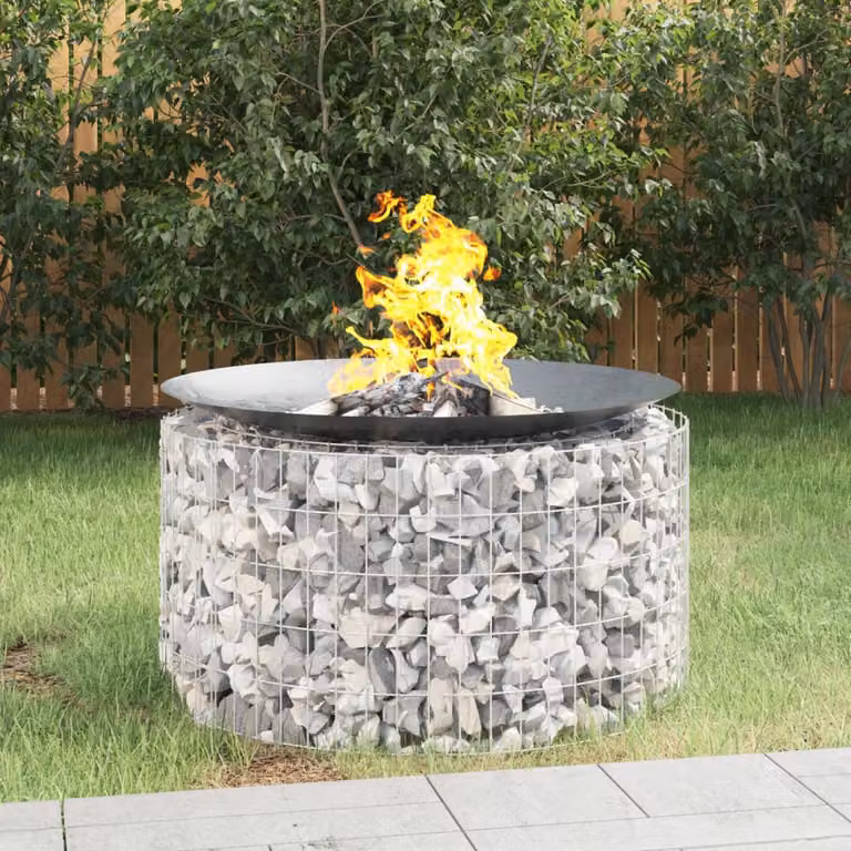 vidaXL Caminetto a Gabbione in Ferro Zincato Grigio Ø 100 cm