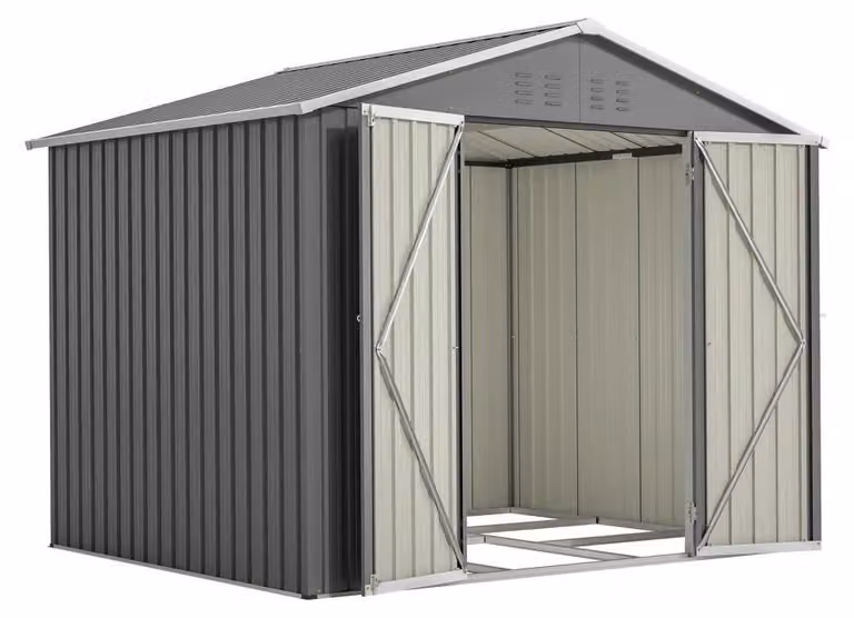 Capanno per attrezzi in metallo, porta con serratura, resistente alla ruggine, grigio, 8x6 piedi