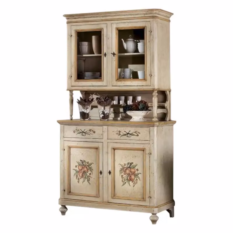 Cristalliera in stile country in legno laccata a mano con ante in vetro e serratura, Mobili 2G, L/P/H: 112 x 49 x 206 cm – 1