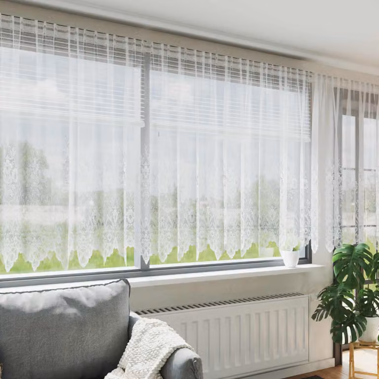 Tenda in pizzo bianca vidaXL con motivo floreale in poliestere semi-trasparente L: 140 cm, L: 1200 cm
