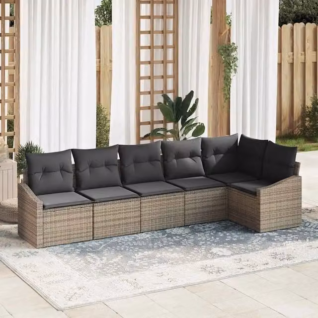 Set Divano da Giardino 6 pz Grigio polyrattan 3355408