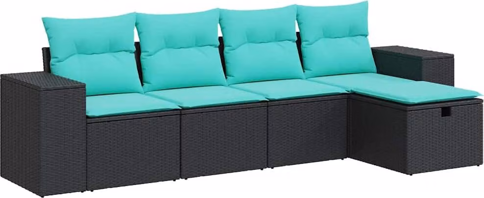 Set Divani da Giardino 5 pz con Cuscini in Polyrattan Nero