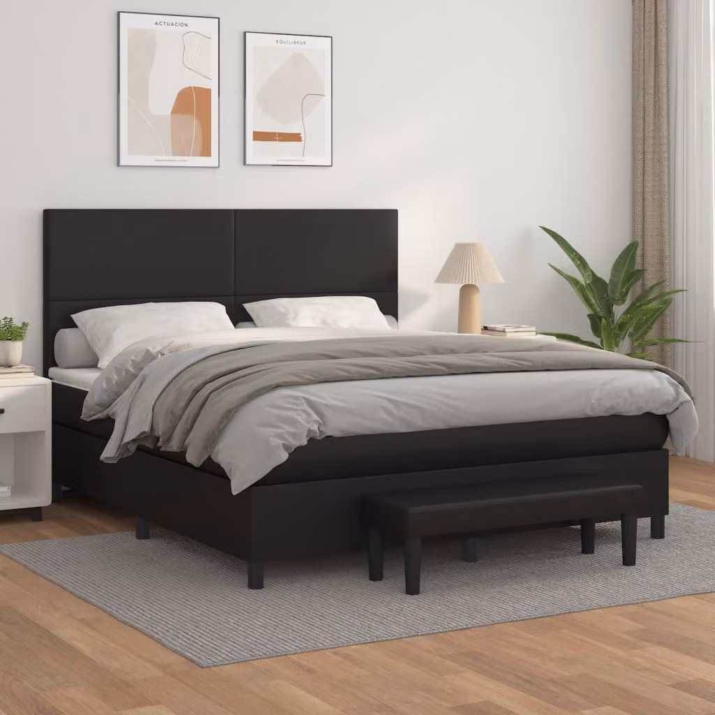 vidaXL Letto Ibrido con Giroletto a Molle e Materasso in Similpelle Nero, L/P: 160 x 200 cm