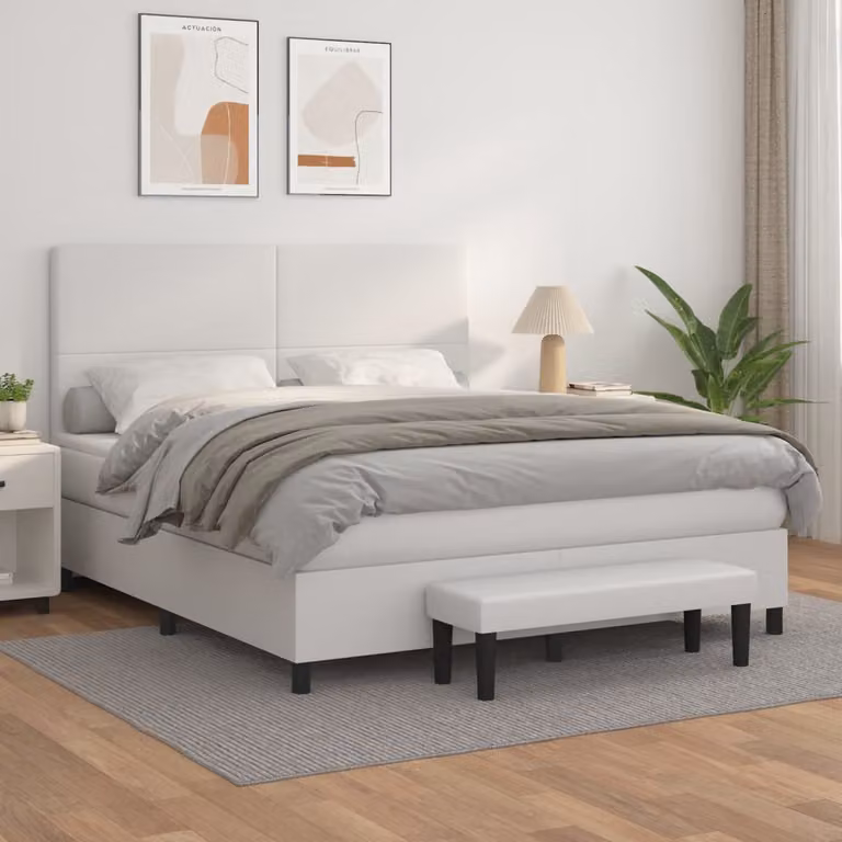 vidaXL Giroletto a Molle Ibrido con Materasso in Similpelle Bianco L/P/H: 180 x 200 x 128 cm