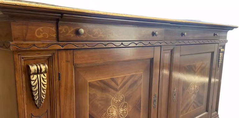 Madia credenza a 2 porte in legno Mobili 2G color bassano e foglia oro L: 213 cm, P: 55 cm, H: 115 cm