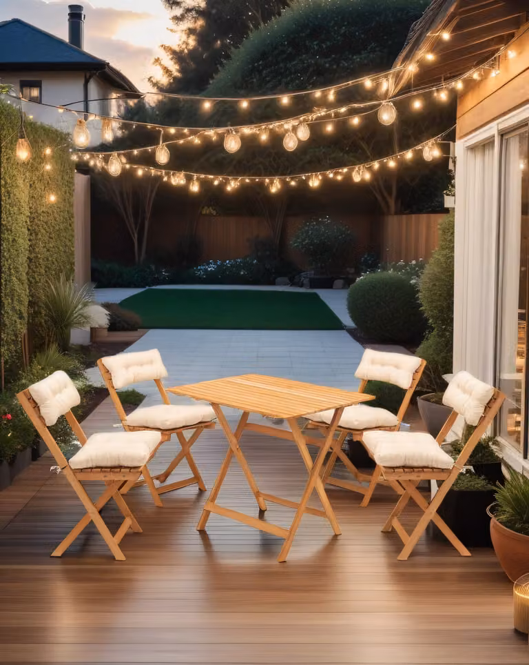 Skye Decor, set di mobili da giardino di alta qualità (5 pezzi) in legno di faggio, colore naturale e crema