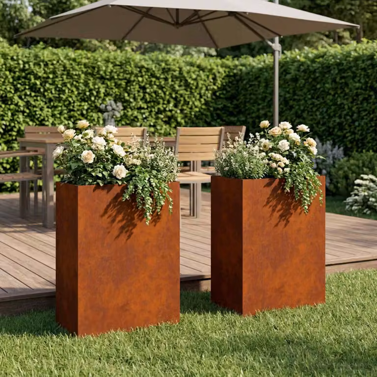 Set di 2 vasi da giardino vidaXL in acciaio color marrone, L/P/H: 40 x 30 x 75 cm