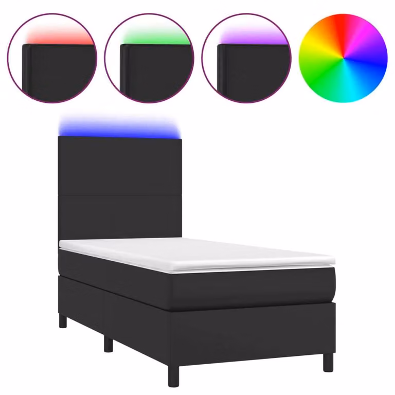 Giroletto a Molle con Materasso e LED Nero 90x200 cm Pelle finta