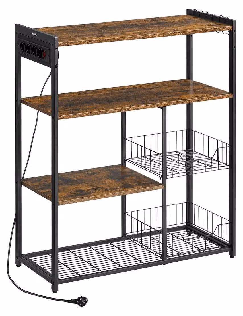 Mensola da cucina vintage marrone/nero inchiostro, realizzata in pannello di particelle di legno e acciaio, dimensioni 35 x 80 x 93,5 cm