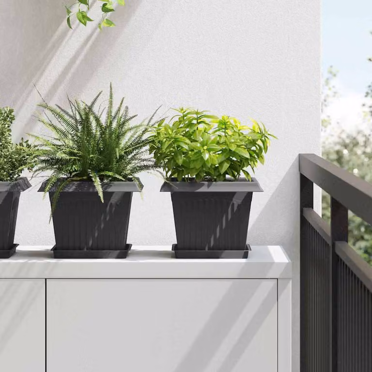 Set di 24 vasi quadrati per fiori vidaXL in plastica nera, L 18 x P 18 x H 2 cm