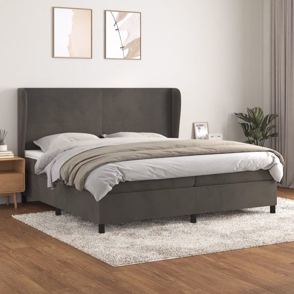 The Living Store Letto a molle con materasso grigio scuro 200x200 cm in velluto