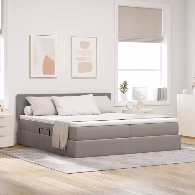 Letto con Contenitore e Testiera in Pelle Sintetica vidaXL, L/P/H: 200 x 200 x 88 cm, Beige e Grigio
