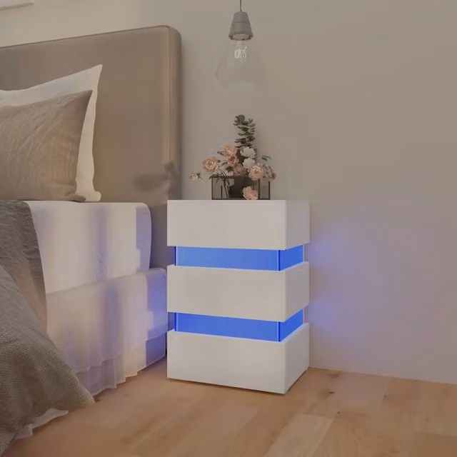 Comodino moderno vidaXL con luci LED integrate in legno bianco L: 45 cm, P: 35 cm, H: 67 cm