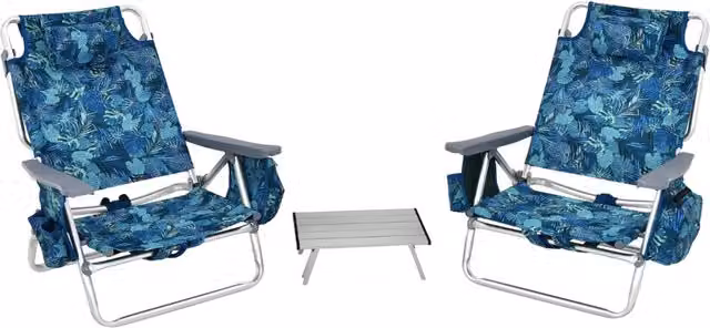 Set di sedie da spiaggia reclinabili e tavolino da campeggio Design Mania, colore blu scuro