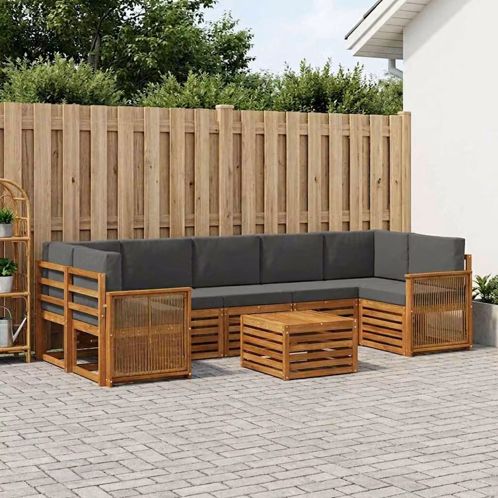 Set di divani da esterno a L vidaXL in legno di acacia con cuscini, 8 pezzi, Beige e Antracite