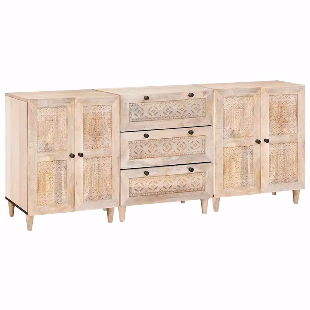 Credenza 3 pezzi vidaXL in legno massello di mango Bianco L: 180 cm, P: 33,5 cm, H: 75 cm