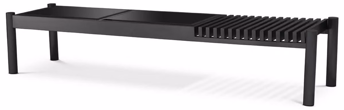 Tavolino Casa Padrino colore bronzo/nero 180 x 44 x h. 35,5 cm - Tavolino da salotto in acciaio inox con piano in vetro - Mobili da salotto - Mobili