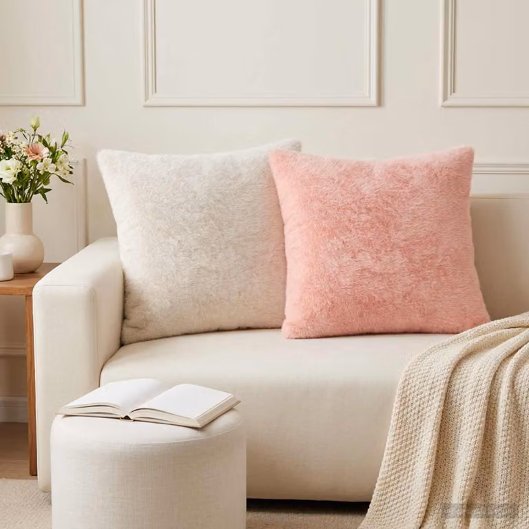 Set di 12 federe quadrate vidaXL HEERLEN in ecopelliccia rosa, L 50 cm x P 50 cm