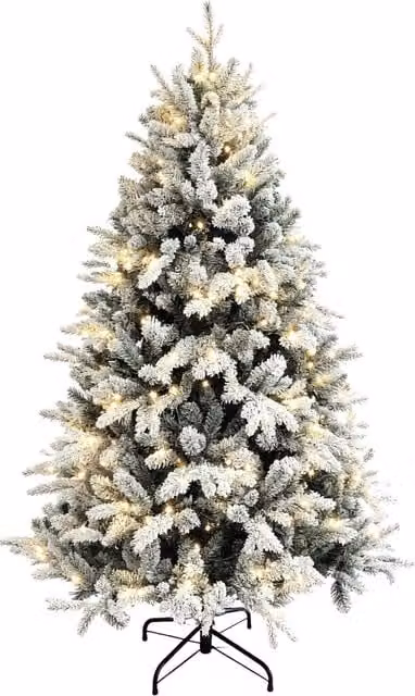 Robusto albero di Natale artificiale 180cm verde con 793 rami innevati, luci LED e base in acciaio per casa