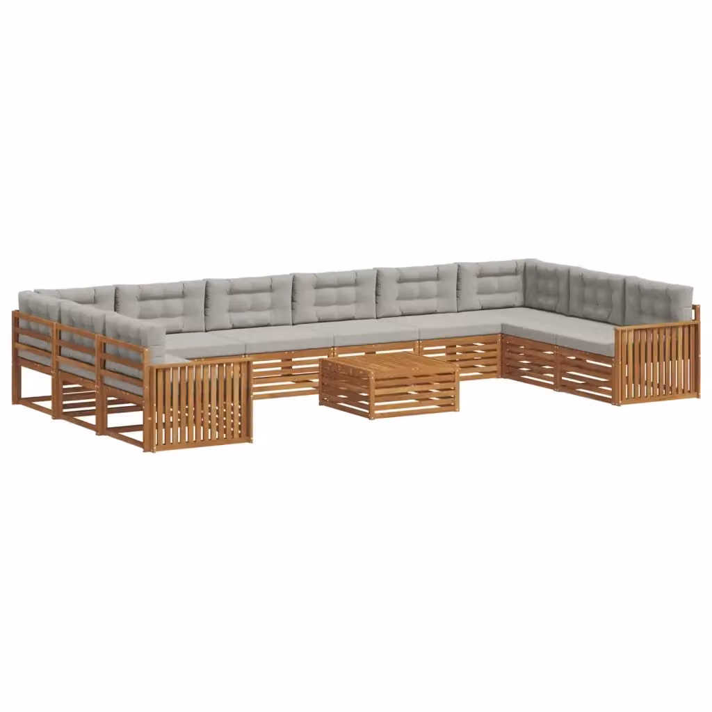 Set di divani da giardino vidaXL a forma di L con tavolo da caffè, 11 pezzi, Grigio, in legno di acacia trattato – 2