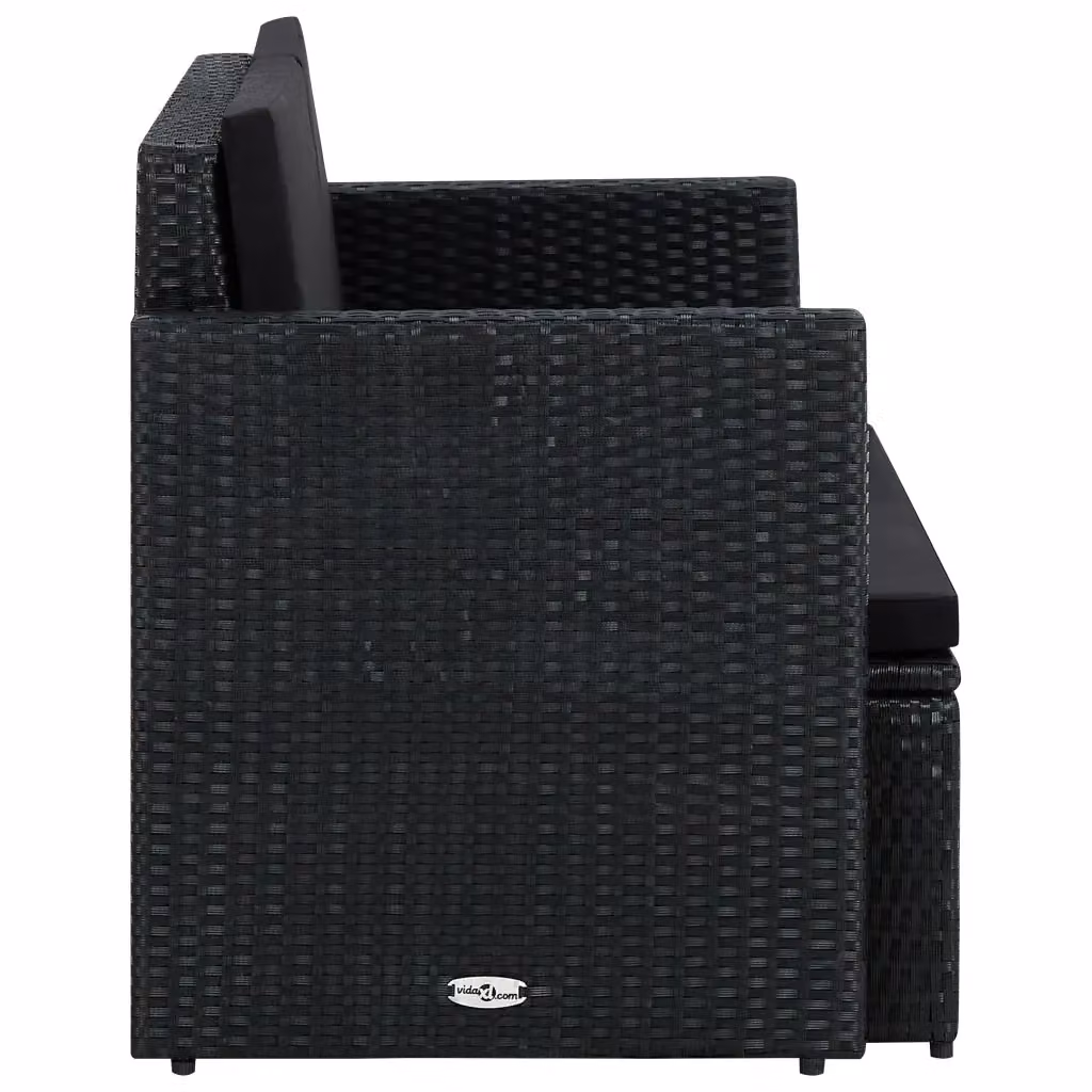 Divano da Giardino a 2 Posti vidaXL in Polyrattan Nero con Cuscini Imbottiti e Rivestimenti Rimovibili – 2