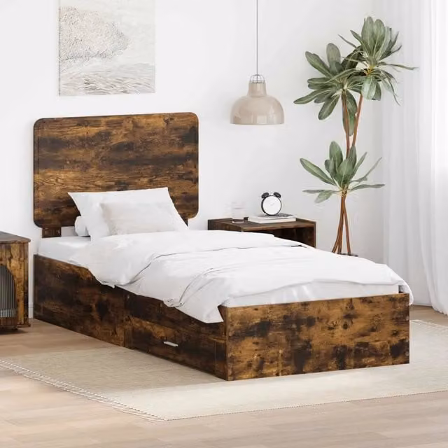 Struttura del letto con cassetto Rovere fumé 90 x 190 cm 3412841