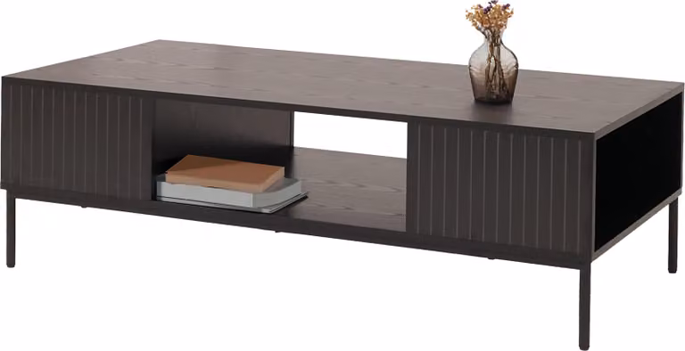 Tavolino HWC-O39, tavolino da divano tavolino laterale vani portaoggetti, melamina MDF 39x120x60cm ~ aspetto legno nero