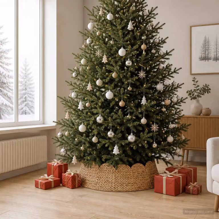 vidaXL Collare per Albero di Natale Rotondo Naturale Ø 90 x 28 cm