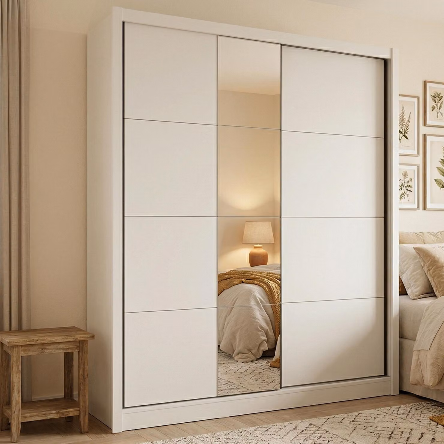 Dmora Guardaroba Grande Orero 205x216h cm Bianco Opaco, Appendiabiti 5 Ripiani