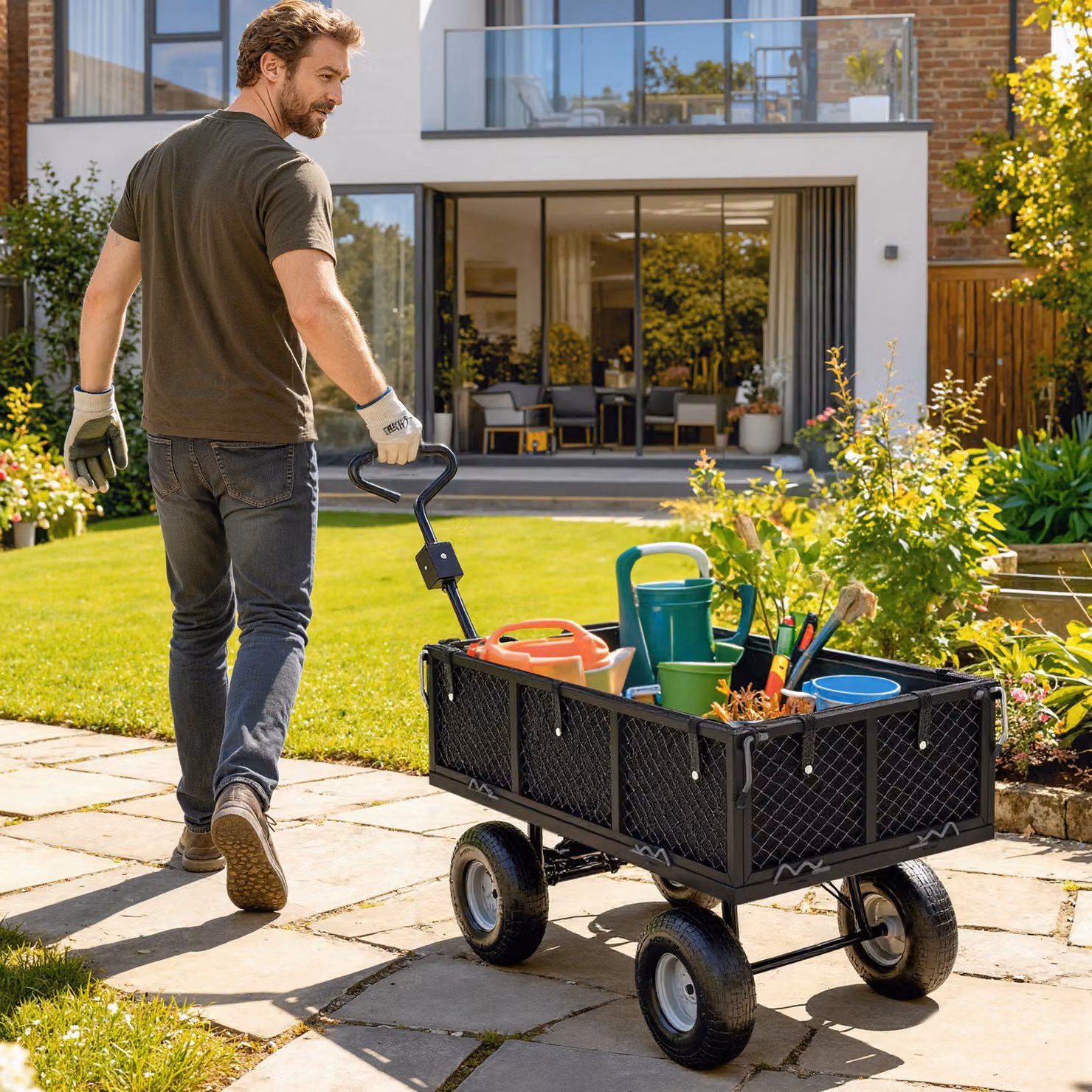 Outsunny Carrello da Giardino in Acciaio con Sacca Portaoggetti e Pareti Rimovibili, Nero, L/P/H: 105 x 51 x 54 cm – 2