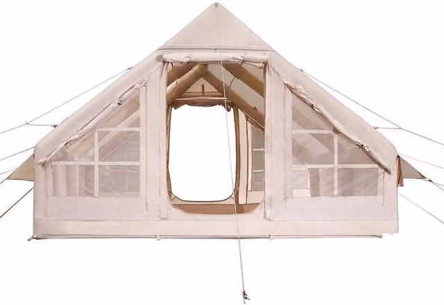 Tenda da campeggio gonfiabile per 5-8 persone beige in poliestere Oxford 300D 4 stagioni con pompa manuale, 2 porte e 4 finestre