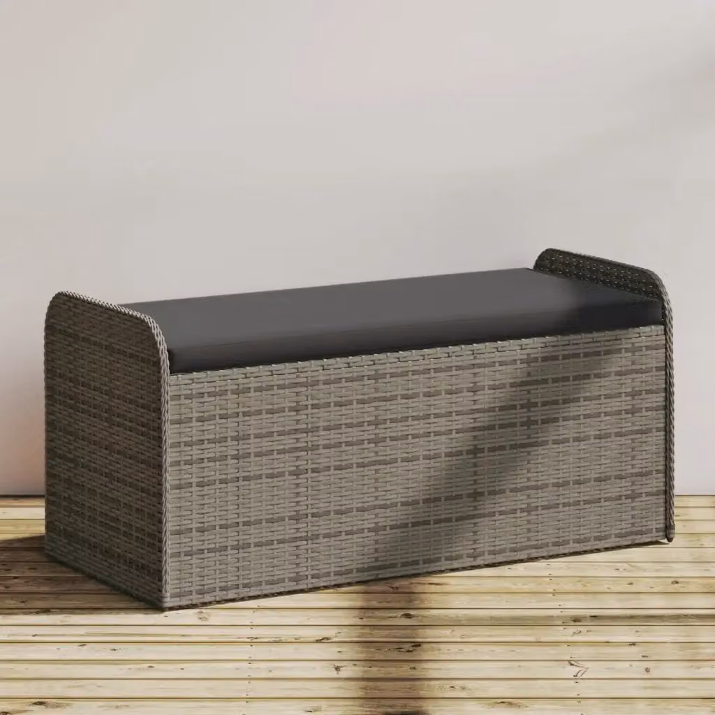 CassaPanca da Giardino in Polyrattan Grigia con Cuscini e Contenitore L: 115 cm, P: 51 cm, H: 52 cm – 2