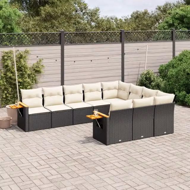 Set Divani da Giardino 10pz con Cuscini in Polyrattan Nero 3259578