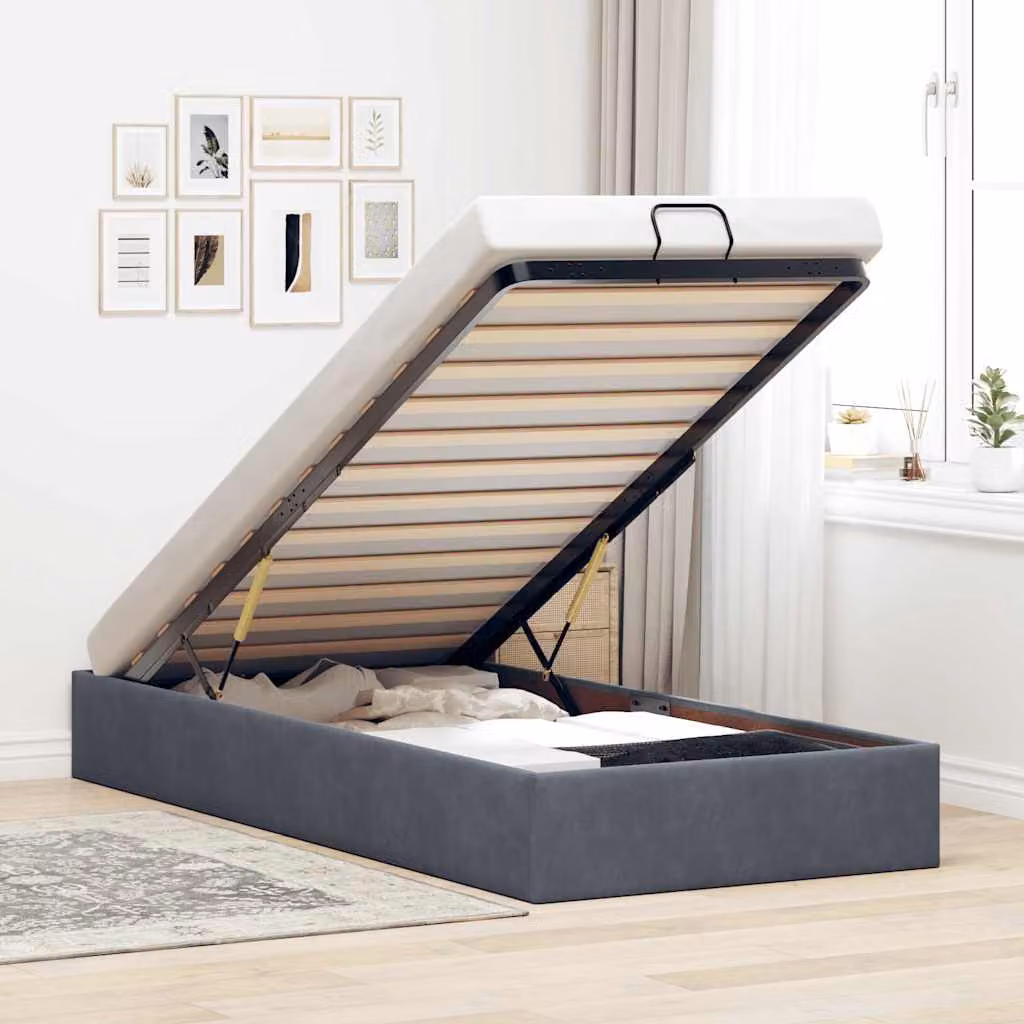 Struttura Letto con Contenitore Lift-Up vidaXL in Velluto Grigio, L/P/H: 203 x 90 x 140 cm
