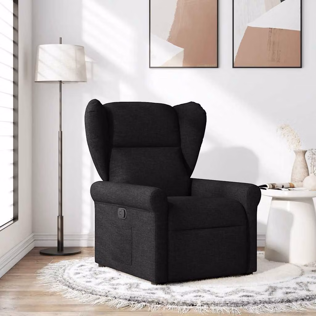vidaXL Poltrona Reclinabile Relax in Tessuto Nero con Braccioli e Regolazione Manuale, H 100,5 x L 72,5 x P 87,0 cm
