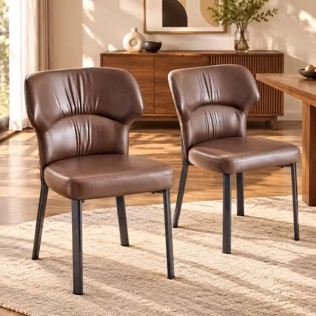 Set di 2 sedie da pranzo MIVRAY in similpelle marrone con seduta e schienale imbottiti e struttura in metallo nero