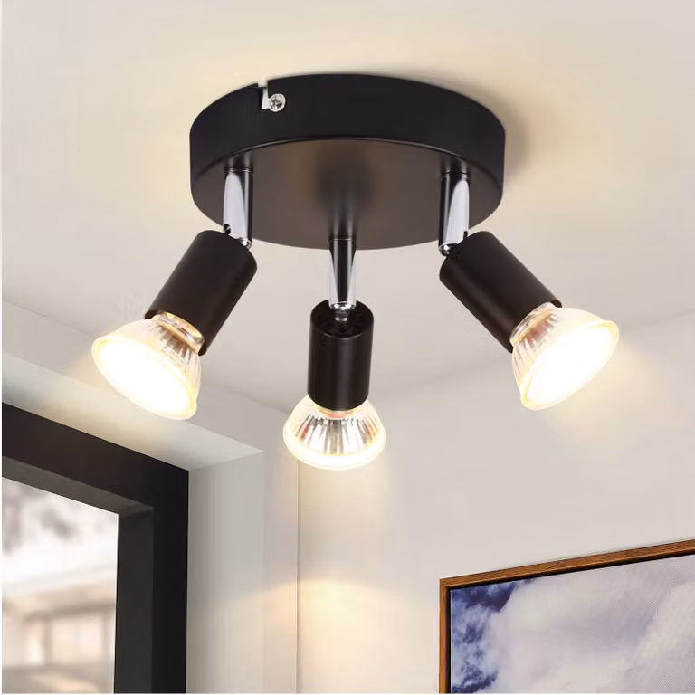 ZMH Faretto da soffitto a 3 fiamme nero Plafoniera moderna GU10 Spot da soffitto Orientabile a 350° Rotante Rotondo Soggiorno Camera da letto Corridoio