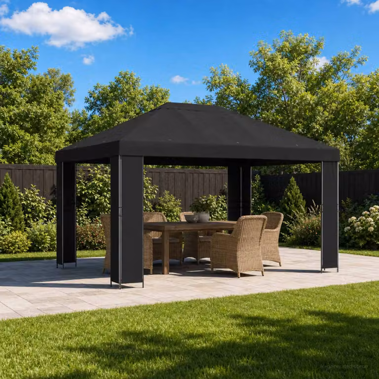 Gazebo vidaXL in acciaio e poliestere nero 4 x 3 m