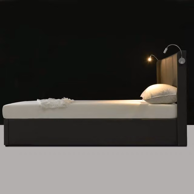 Letto Contenitore Imbottito con Luce LED e USB ¨C MINIMAL ¨C 140x200, PU, Senza Materasso