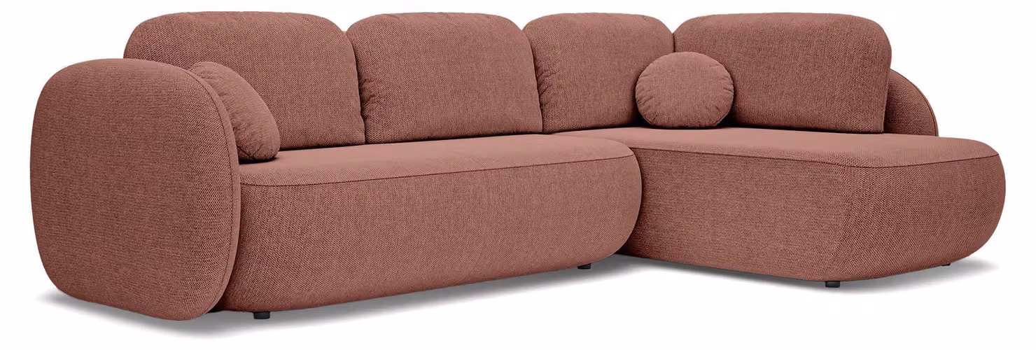 Divano angolare con funzione letto, modello Olemo, lato destro, colore rubino e seppia