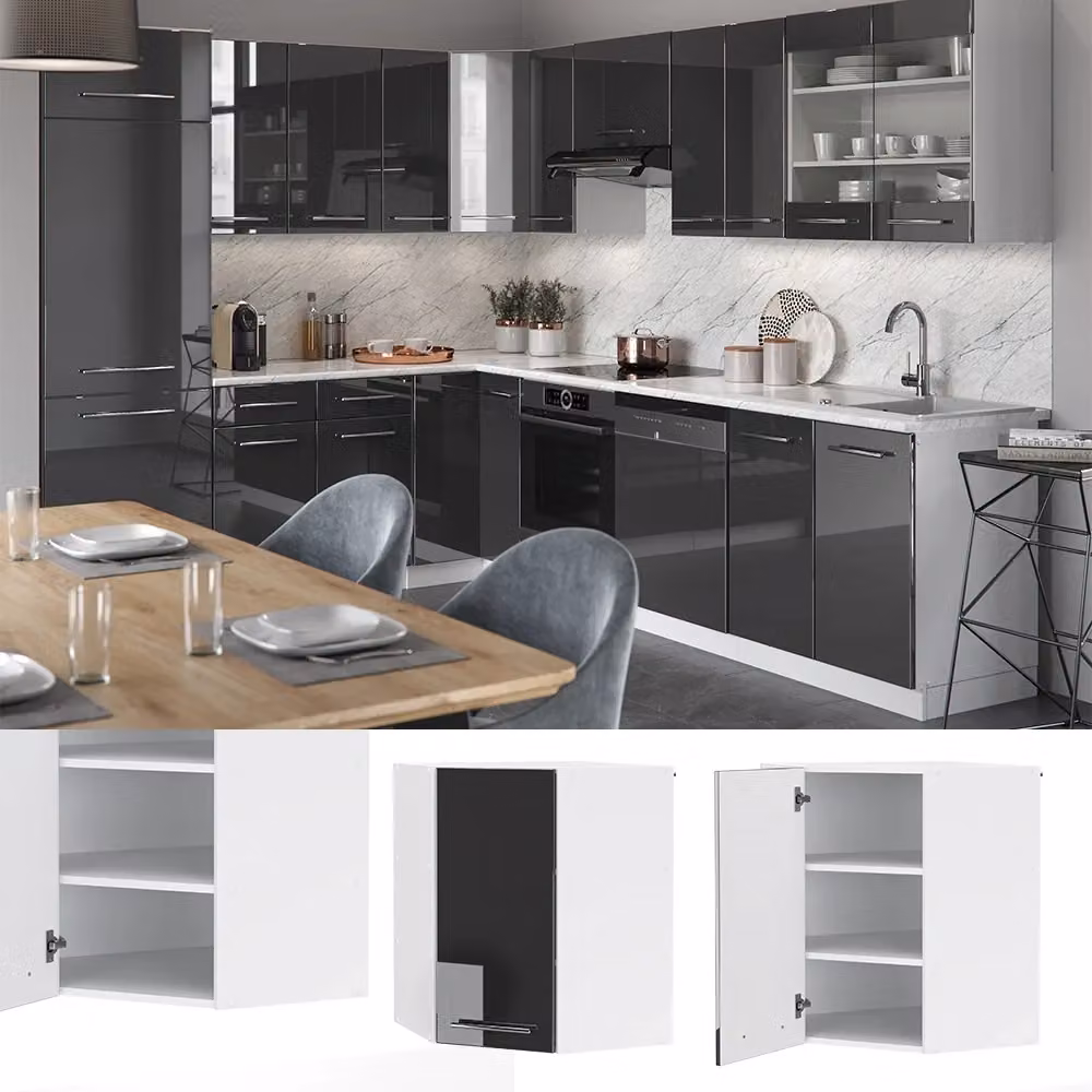 Mobile angolare da cucina Fame-Line Vicco Antracite e Bianco lucido L: 57 cm – 2
