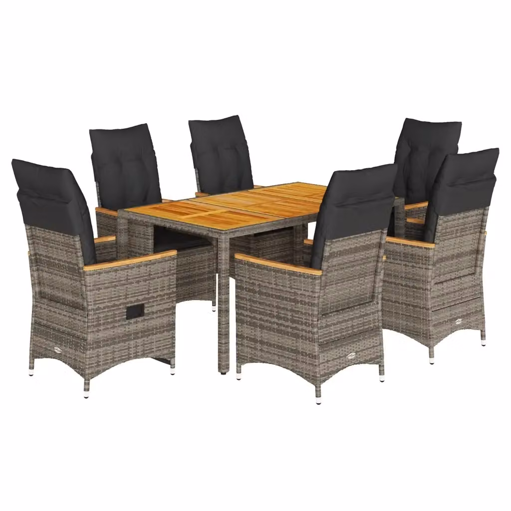 Set da pranzo da giardino vidaXL in polyrattan e legno di acacia grigio, 7 pezzi – 2