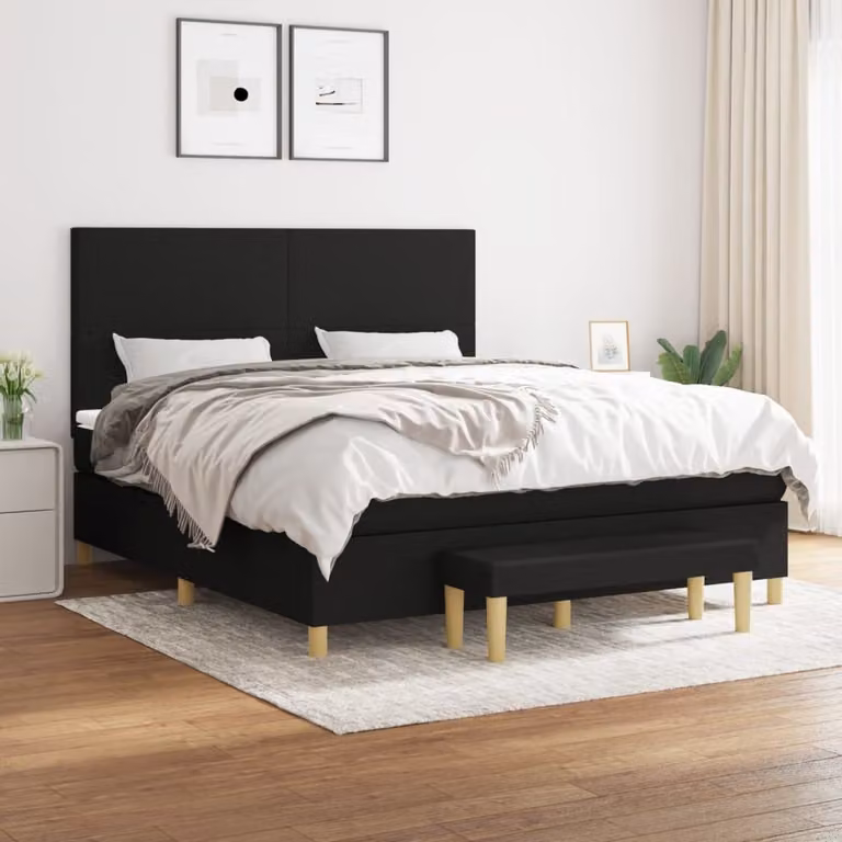 The Living Store Letto a molle con materasso nero 160x200 cm in tessuto