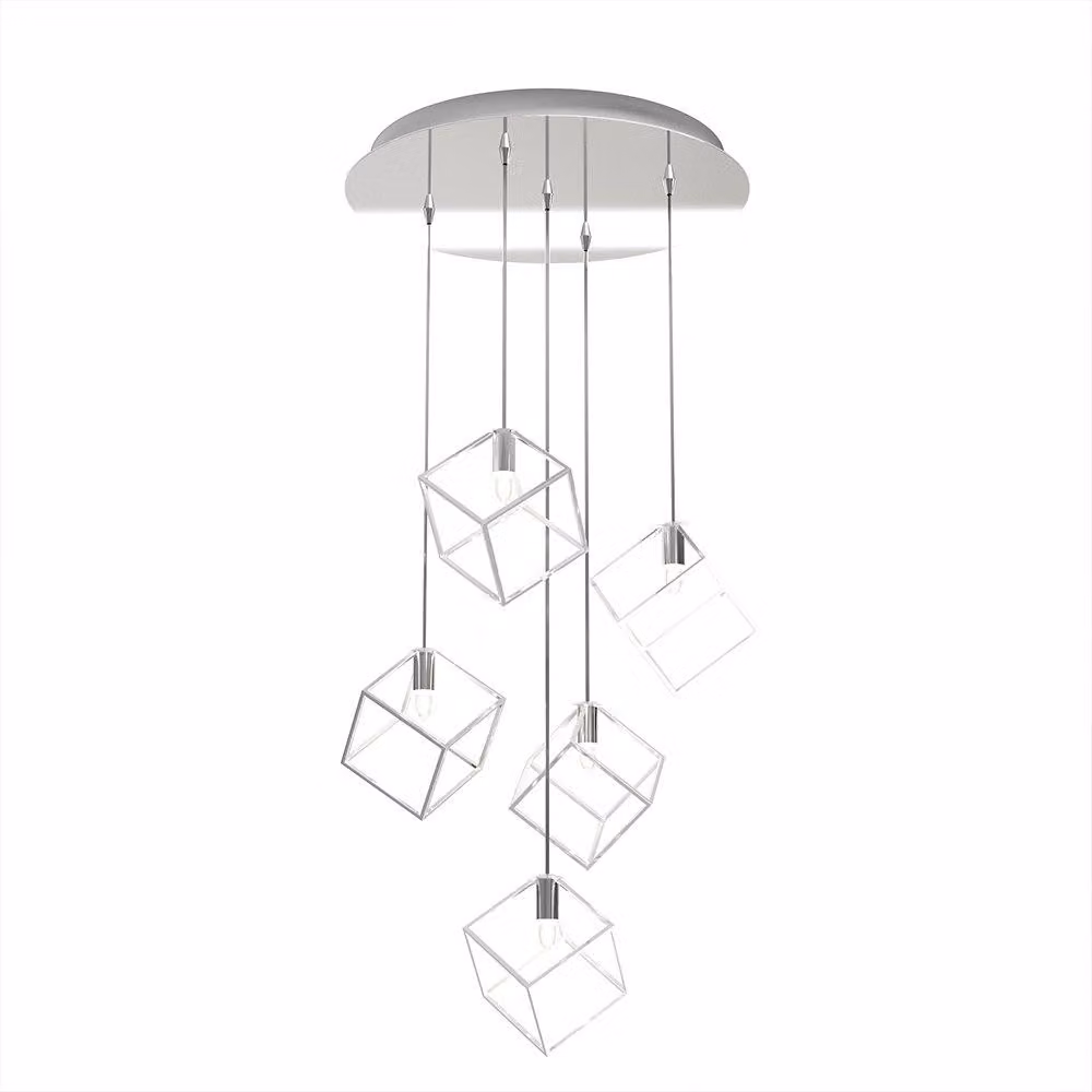 Sospensione Moderna Frame Metallo Cromo 5 Luci G9